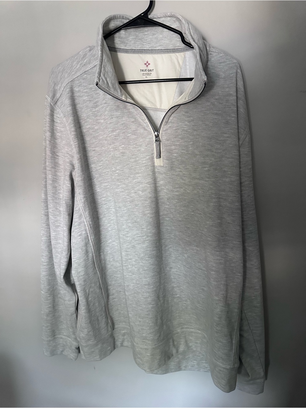 True Grit Los Angeles Heather Gray Quarter Zip Pullover Sweater XL